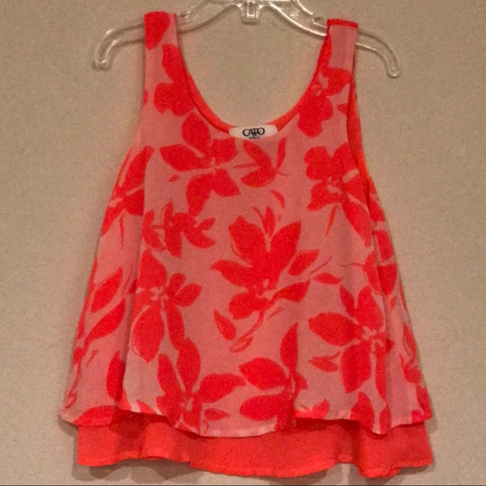Cato Girls Bright Coral Layered Tank Sz S(8)